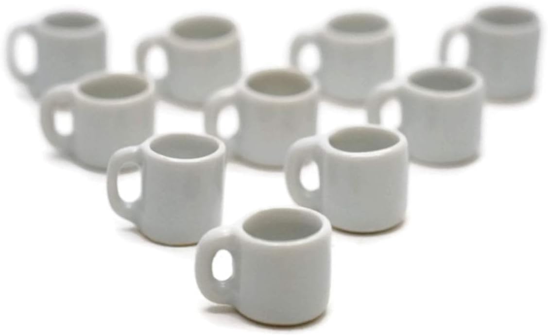 10 White Gray Coffee Mug Tea Cup Appro Size 1.2 Cm Dollhouse Miniatures Food Kitchen