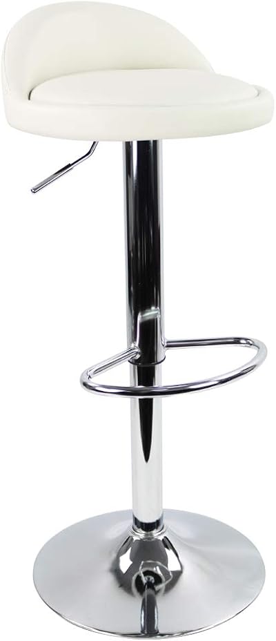 KKTONER PU Leather Round Bar Stool with Back Rest White Adjustable Swivel