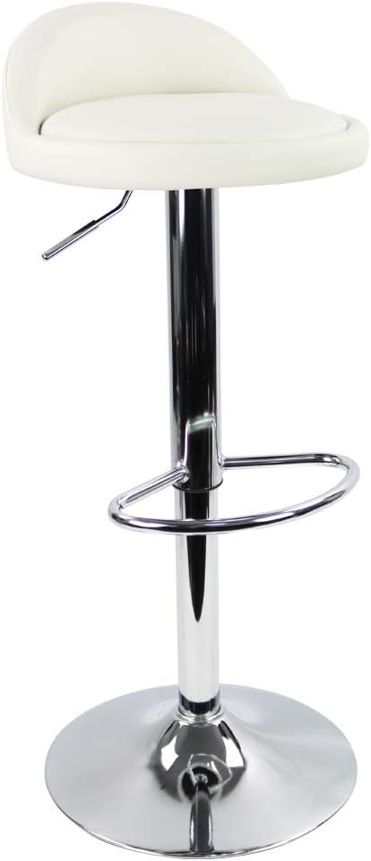 KKTONER PU Leather Round Bar Stool with Back Rest White Adjustable Swivel