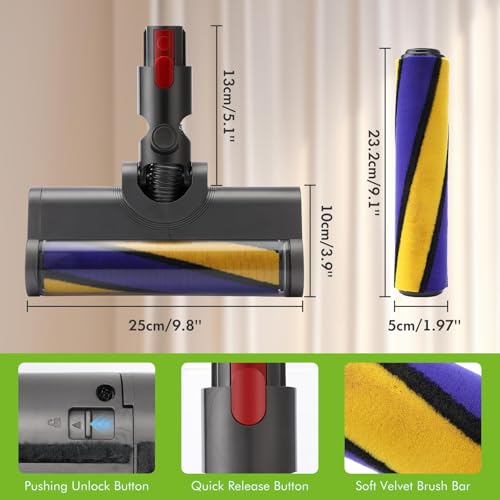 LBOYLOVE® Quick-Release Hardwood Floor Brush Head with Dust Detection Light for Dyson V7 V8 V10 V11 V15 Vacuum Cleaner, Soft Roller Clean Head Attachment with Dust LED Light for Hard Floor
