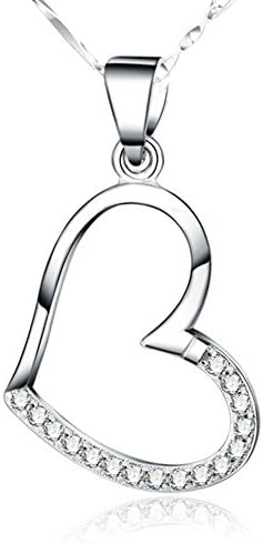 Huiyin Jewelry 925 Sterling Silver Half Silver Half Cubic Zirconia Heart women Necklace 18"