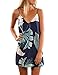 Blooming Jelly Women's V Neck Halter Printed Casual Strap Summer Dress (S, Blue)