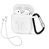 LIKDAY ll060 AirPods Case with Strap Protective Silicone Cover with Carabiner for Apple Airpods Accessories (White)