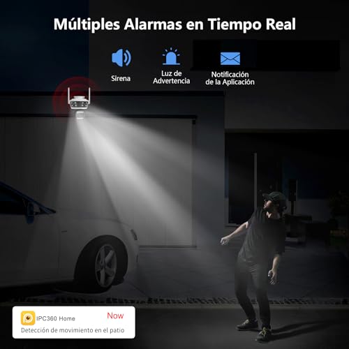 2NLF Cámara de Seguridad Exterior de 12MP con 360° PTZ, 3 Lentes Cámara WiFi con Visión Nocturna a Color, Zoom Digital 10X, Detección de Movimiento y Audio Bidireccional, Resistente al Agua IP66