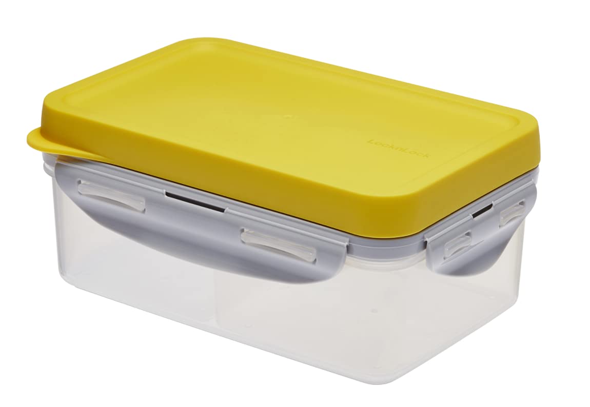 Lock & Lock to-Go Lunch Box - Lunch Box with 3 Compartments - Made of High Quality Clear Plastic BPA Free - Leak-Proof - Rectangular 1 Litre Yellow