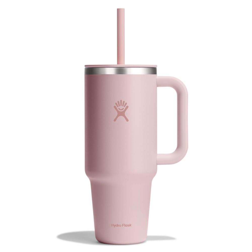 Hydro Flask Travel Tumbler with Handle, Lid and Straw – Insulated Stainless Steel in 40 Oz Tonal Trillium Pink
