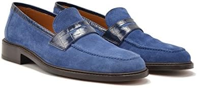 Customized Shoes - Indigo Suede and Crocodile Loafer - Man
