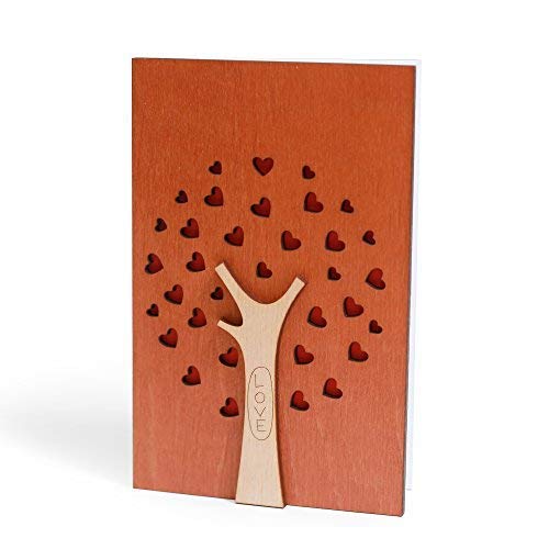 Handmade Real Wood Love Card with Stand, best Wooden Gift for Wedding Anniversary Valentine\'s Day Happy Birthday cute Present for Him Boyfriend Men Husband or Her Girlfriend Women Wife. Family Tree.
