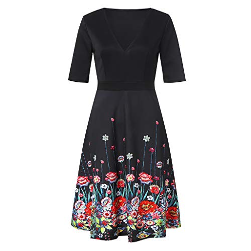TnaIolral Women Dresses Vintage Long Ball Gown Prom Print Evening Party Swing Red - Thumbnail 2