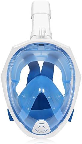 HEROUNION® Foldable Breath Tube Snorkeling Mask Full Face Diving Mask,180°Wide View Anti-fog Anti-leak Portable snorkel Mask For Kids And Adults(Blue S/M)