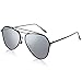SOJOS Polarized Flat Mirror Lenses Sunglasses Classic Metal Double Bridge Glasses SJ1040 with Black Frame/Silver Mirrored Polarized Lens