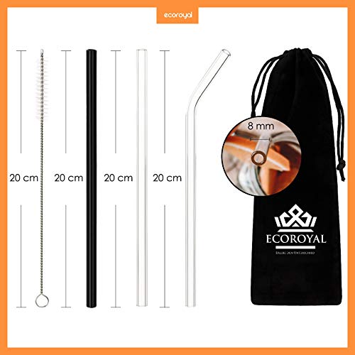 Ecoroyal® Glas Strohhalm | Strohhalm wiederverwendbar | Trinkhalme | 9 Stück | 2 plastikfreie Reinigungsbürsten+ Eco… – Bild 3