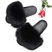 Jancoco Max Real Fox Fur Slides for Women - Fluffy Fur Slippers Open Toe Flat Sandals Outdoor (US 11, Black)