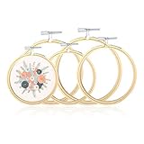KINGSO Cross Stitch Hoop Embroidery Hoop Pieces Embroidery Circle Set Hoops Ring Wooden Round Adjustable Bamboo Hoops Bulk Crosses For Arts, Crafts & Sewing（5pc/5size with tools）