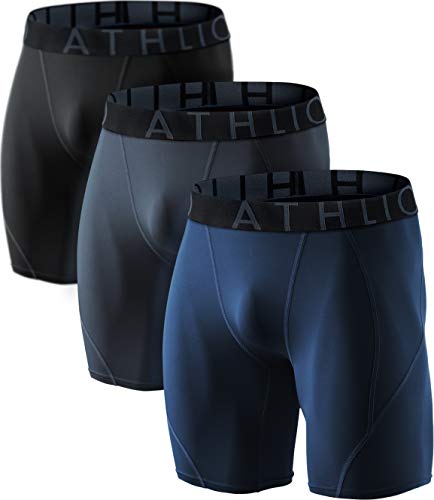 ATHLIO Men's Cool Dry Compression Active Sports Baselayer Shorts, 3pack(bsp06) - Black/Charcoal/Navy, X-Large