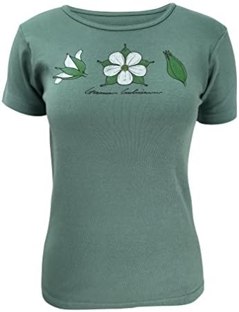 Green 3 Geranium Flower sketchbook Study Short Sleeve T Shirt (Sage Green) - 100% Organic Cotton Womens Tshirt, Made In The USA (Small)