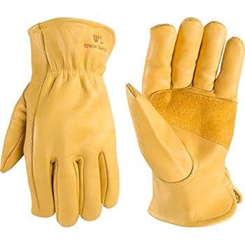 Men's Reinforced Leather Work Gloves with Palm Patch (Wells Lamont 1129L)