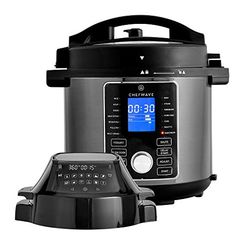 ChefWave 2-in-1 Air Fryer and Pressure Cooker - 6 Qt Multi Cooker Swap Pot with 29 Presets - Steamer, Dehydrator, Slow Cook, Saute - Digital Control Panel, LCD Touchscreen Display, Recipe Book - Thumbnail 7