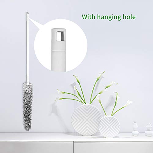 Microfiber Feather Duster Extendable (Up To 70 Inch)Washable Flexibility Detachable,Microfiber Head With Attached Extension Pole And Clothes Fork Duster For Cleaning House Office For Car (Grey)