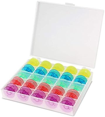 BinaryABC Bobbins Spools Plastic Empty Sewing Machine with Storage Case for Brother Janome Singer Elna 25pcs(Random Color)