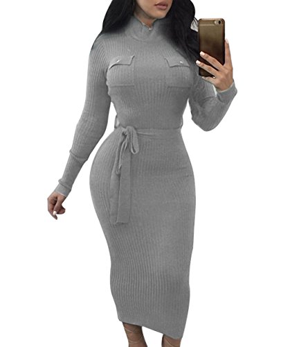 Long Sleeve Bodycon Dress Grey 