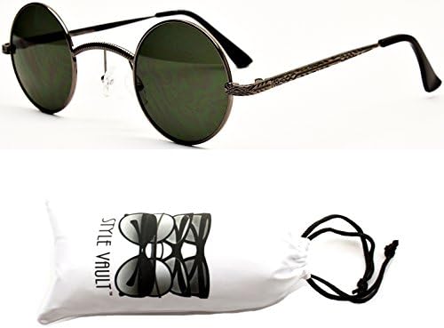 V143-vp Style Vault 'Small 1 1/2" Lens Round Metal Sunglasses (143SD Gunmetal-Green, clear)