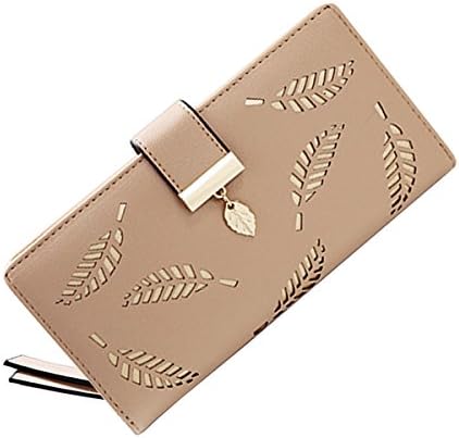 Womens Ladies Leather Wallet Purse Hollow Leaf Pattern Bifold Zipper Handbag Button Clutch Bag,Gift Boxed