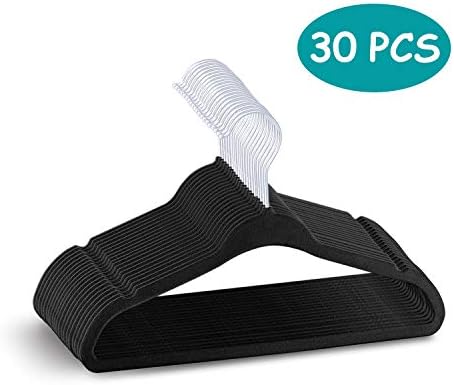 UERMEI Kids Velvet Hangers, Baby Hanger 30 Pack Non Slip Heavy Duty Space Saving for Children Clothes, Ultra Thin and 360 Swivel Hook, Black