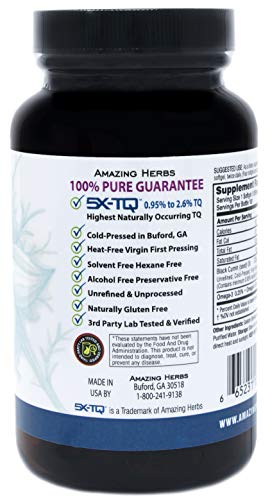 Amazing Herbs Premium Black Seed Oil 1250mg, 100 softgels - Cold-Pressed, Unrefined