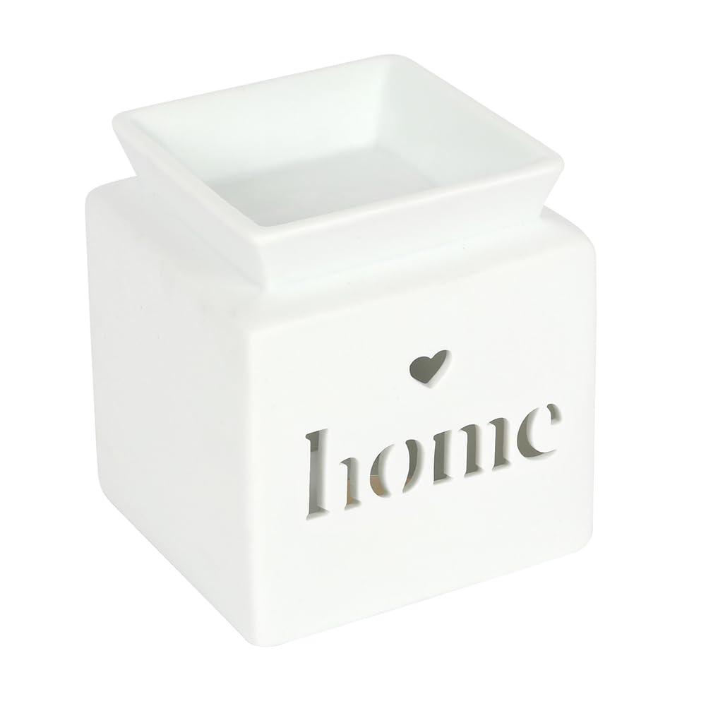 Dashing White Ceramic "Home" Cut Out Oil Burner - 11.5cm x 10.5cm (1 Pc.) - Luxurious Design, Premium Material, Aromatherapy Accessory - Ideal for Home & Office Decor