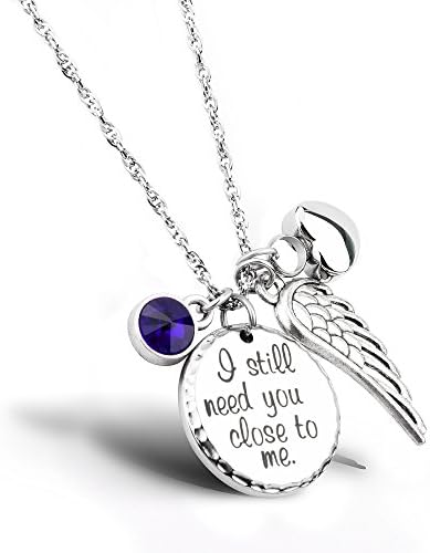 I Still Need You Close to Me Cremation Jewelry Urn Necklace Pet Memorial Ash Holder Necklace with Birthstone Crystal and Angel Wing Charm Sympathy gift memorial necklace