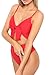 LEISUP Womens Spaghetti Strap Tie Knot Front One Piece Top High Cut Swimsuit Red M