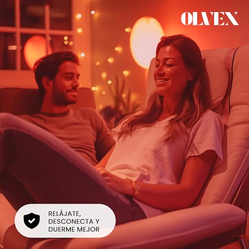 OLVEX Melatonin E27 Red Night Light – E27 Warm Light LED Bulbs – LED Bulb for Sleeping – Flicker Free Technology + 0% Blue Light – Improving the Rhythm of Rest and Ideal for Reading.