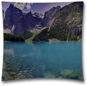 AM Kingdom Home Decor Cotton Square Decorative Throw Pillow Covers Green Dive Lake River Nature Mountain Dark Pillowcase 18" x 18"