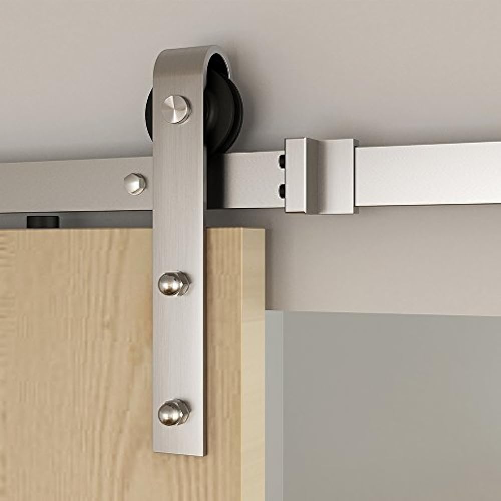 2 Satin Sliding Door Hardware Nickel Brushed Barn Hanger Rollers, Side