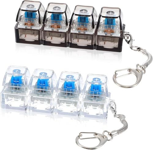 2Pcs Keyboard Fidget Keychain, 4-in-1 Keyboard Decompression Button Finger Clicker Toys, Button Stress Relief Fidget Gift for Office Home Pass Time (Clear Black)