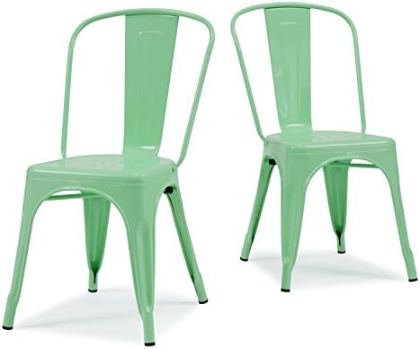 Set of 2 Mint Green Metallic Steel Xavier Pauchard Tolix a Style Chairs in Powder Coat Includes ModHaus Living (TM) Pen