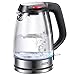 Electric Kettle Glass Tea Kettle, Cordless Water Kettle with Strong Borosilicate Glass, Dual Safety Locker, British Strix for Boil Dry Protection and Auto Shut off Function,1500W, 1.7L, Aicok