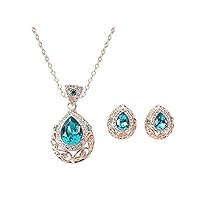 Potelin Premium Quality Woman Necklace Earrings Set Women Fashion Crystal Pendant Jewelry Decor Necklace + Earrings +two-piece suit Elegant Women Jewellery