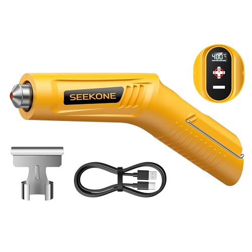 SEEKONE Mini Wireless Heat Gun, 4 Temperature (Max 400°C) with Memory Function, 3.6V Lithium Battery Hot Air Gun, USB Charging, with Reflector Nozzle, for Crafts
