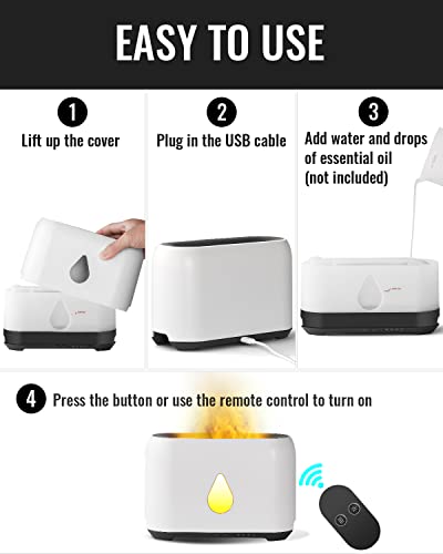 Flame Essential Oil Diffuser,Humidifier,250ml Aroma Diffuser with Remote Control,3 Timer & Adjustable Brightness,Waterless Auto Shut-Off Protection