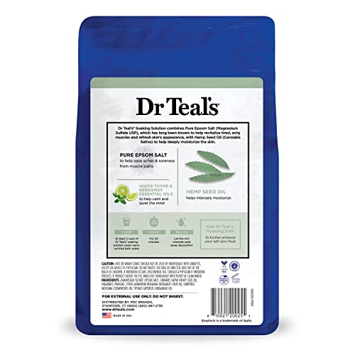 DR TEAL’S PURE EPSOM MAGNESIUM SALT SOAK, CANNABIS SATIVA HEMP SEED OIL, 3 LB