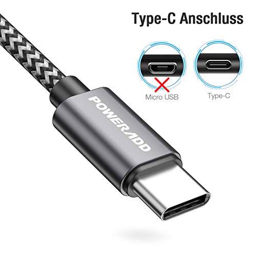 POWERADD USB Type-C Kabel Nylon Ladekabel und Datenkabel 4 Stück 0.5M 1M 2M 3M USB C Sync Schnellladekabel für Samsung Galaxy S10/S9/S8+, Huawei P30/P20, HTC 10, LG G5/G6 usw (Grau)