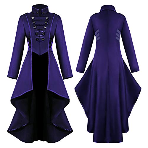 DONTAL Women Gothic Steampunk Button Lace Corset Halloween Costume Coat Tailcoat Jacket Purple