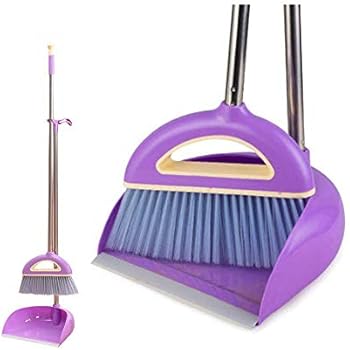 Broom and Dustpan Lobby Broom and Dustpan with Handle Solid Handled Dust Pan- Stand Up Design- Accommodates Any Broom Hand Brush- Best Dustpans for Home Lobby Shop GARAGE (Purple)
