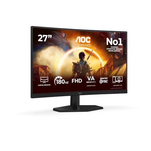 AOC C27G42FE 27 inch FHD Monitor Curved, 180Hz, VA Panel, 4ms GtG, Adaptive Sync, HDR10, FreeSync, (1920x1080 HDMI 1x 1.4 DP 1x 1.2) Black
