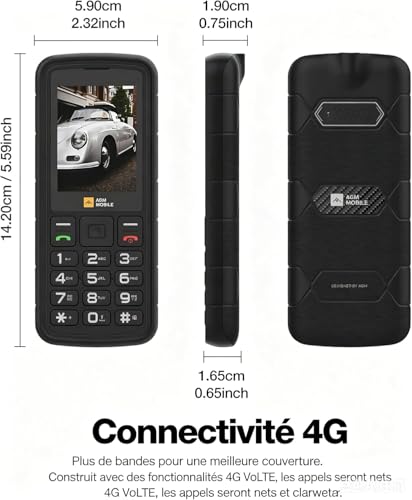 AGM M9 4G Rugged Mobile Phone, Waterproof IP68 and IP69K, Large Keys, Wide Font, Short Dialing, 3 Card Slots, FM Radio, Flashlight, 1200 mAh Battery