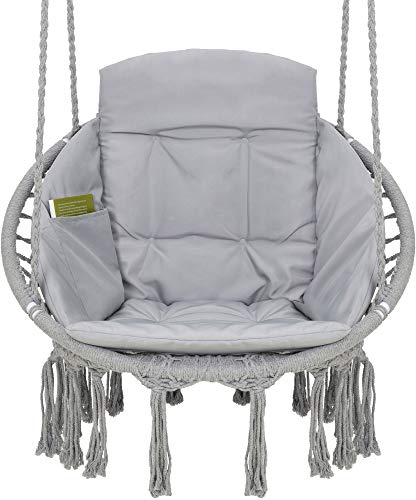 VITA5 Makramee Hängesessel Indoor - Bequemer Boho Hängestuhl für Garten & Balkon - Hängeschaukel mit weichem Kissen…