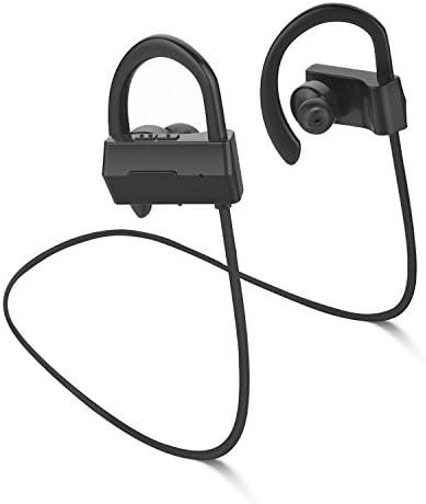 Bluetooth Headphones, Wireless Sports Earphones Waterproof HD Stereo 100% Sweatproof Earbuds for Workout Long Battery Noise Cancelling CVC 6.0 Headsets and Soft Security Hooks