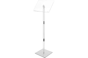 Joyoolife Small Acrylic Podium Stand, Adjustable Angle Clear Lectern with Weighted Metal Base & Non-Slip Pad, Modern Pulpit f